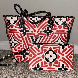 Louis Vuitton Monogram Giant Crafty Neverfull MM Creme Rouge